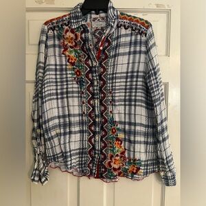 Johnny was workshop S embroidered plaid shirt